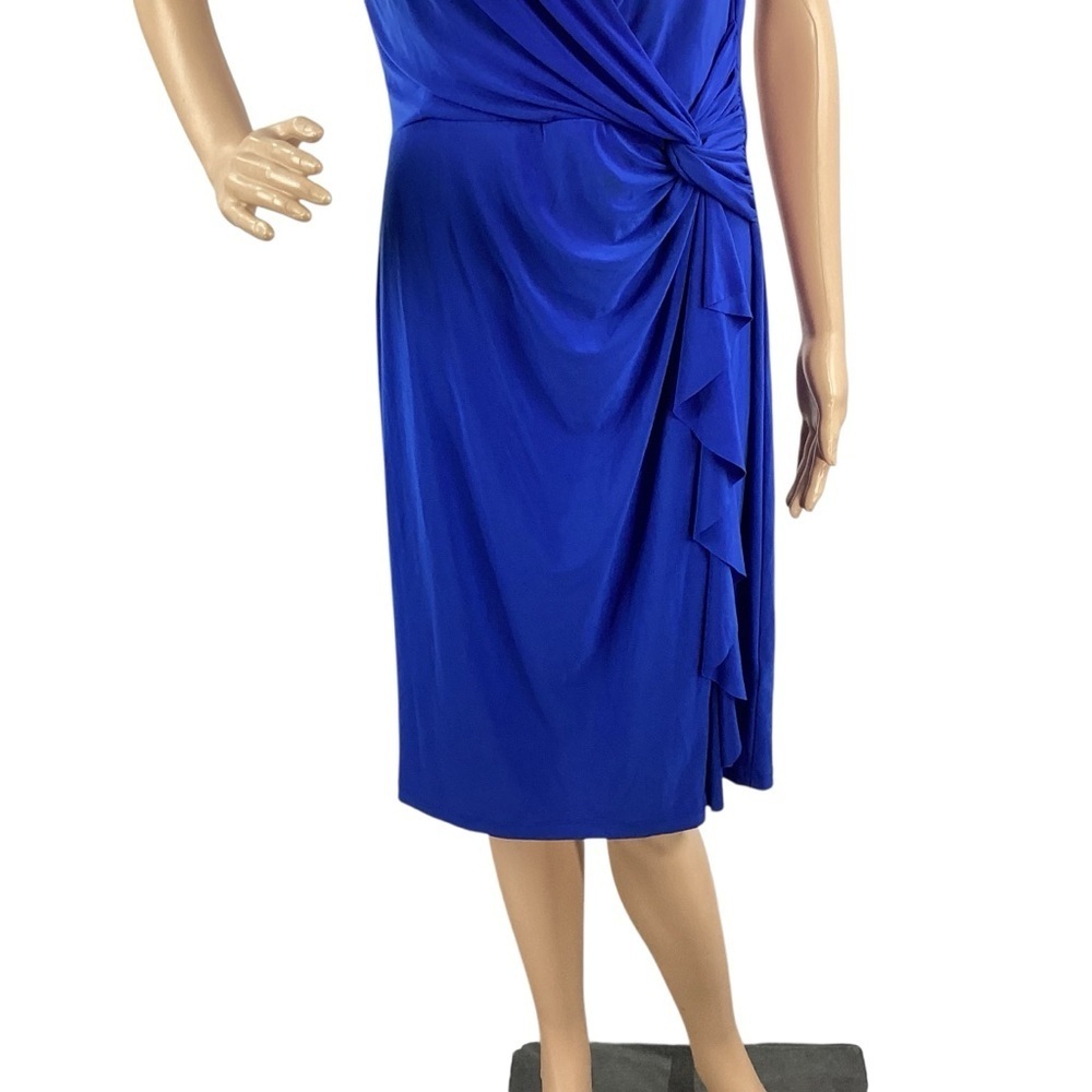 Lauren Ralph Lauren Royal Blue Faux Wrap V-Neck Dress Size 10 - Picture 3 of 7